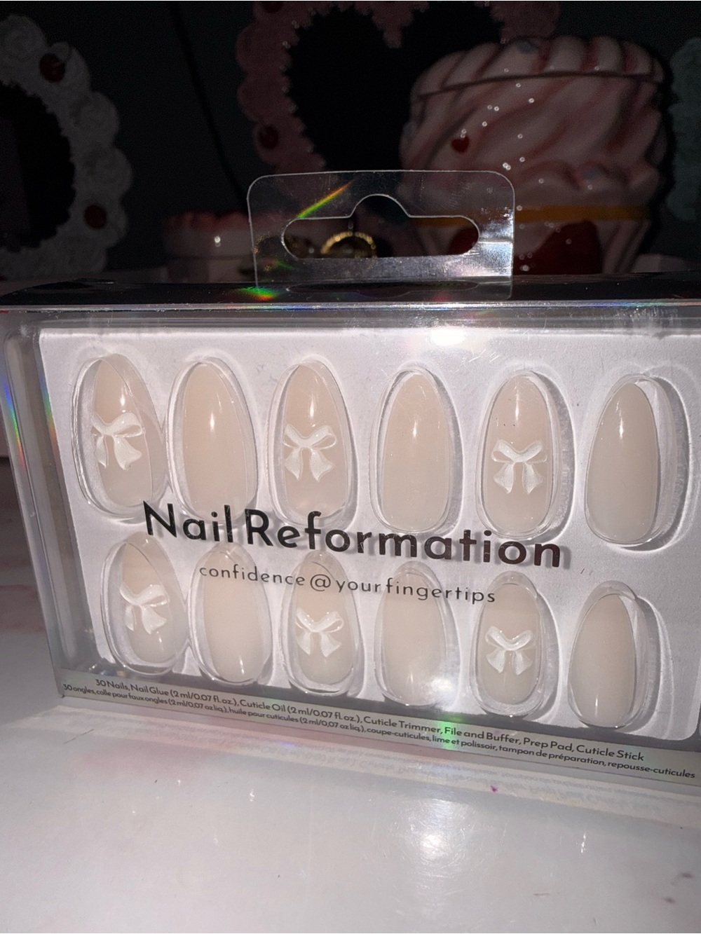 Nail Reformation Nude Press-On Nails with White Bow Accent